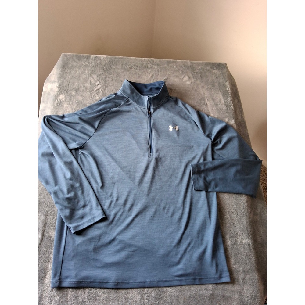 Under Armour Mens XL HeatGear Blue Heathered‎ Quarter Zip Pullover Active Top